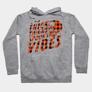 Thick Thighs Spooky Vibes Funny Halloween Skull Orange Plaid Hoodie